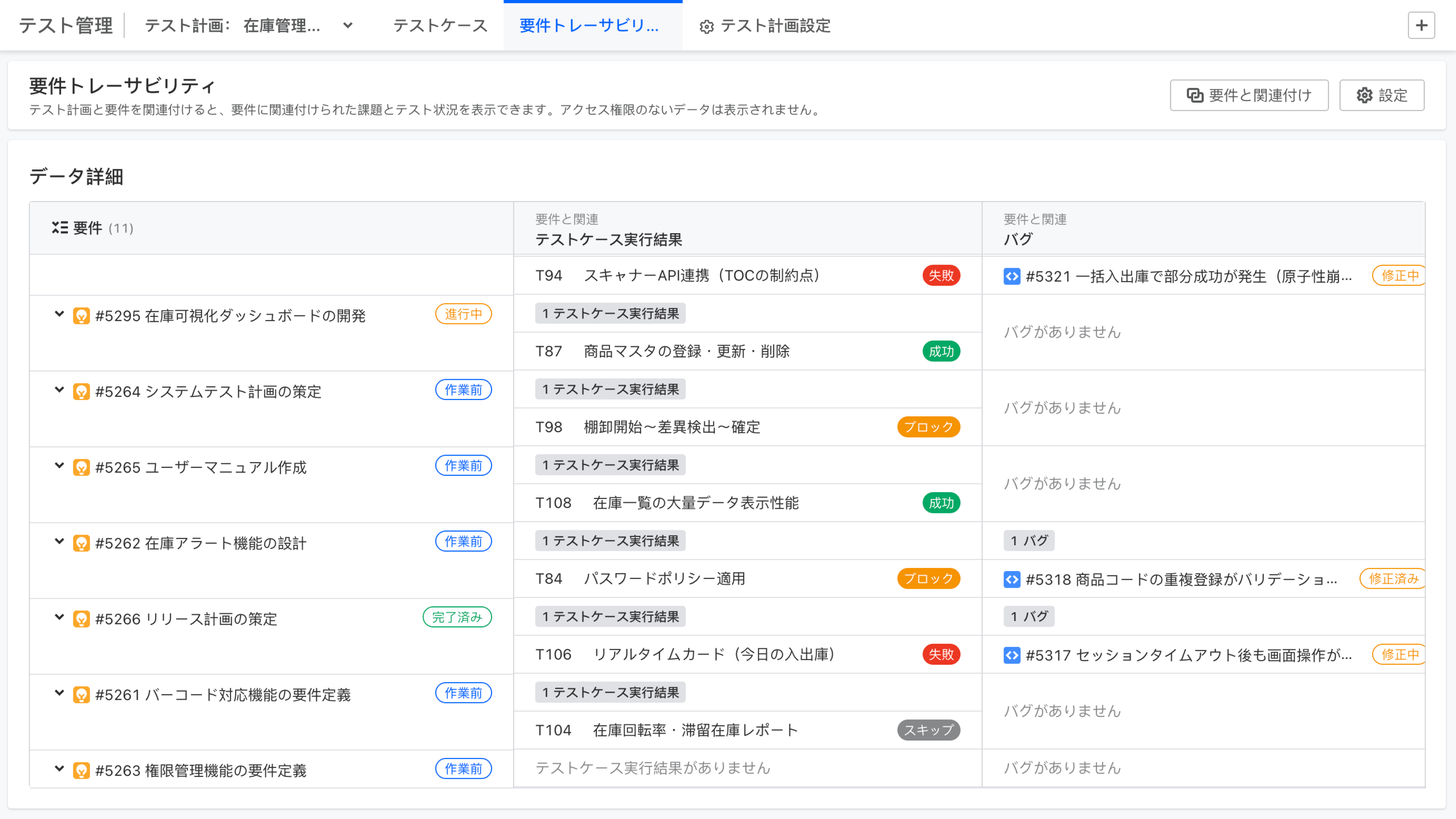 ONESトレーサビリティマトリックス