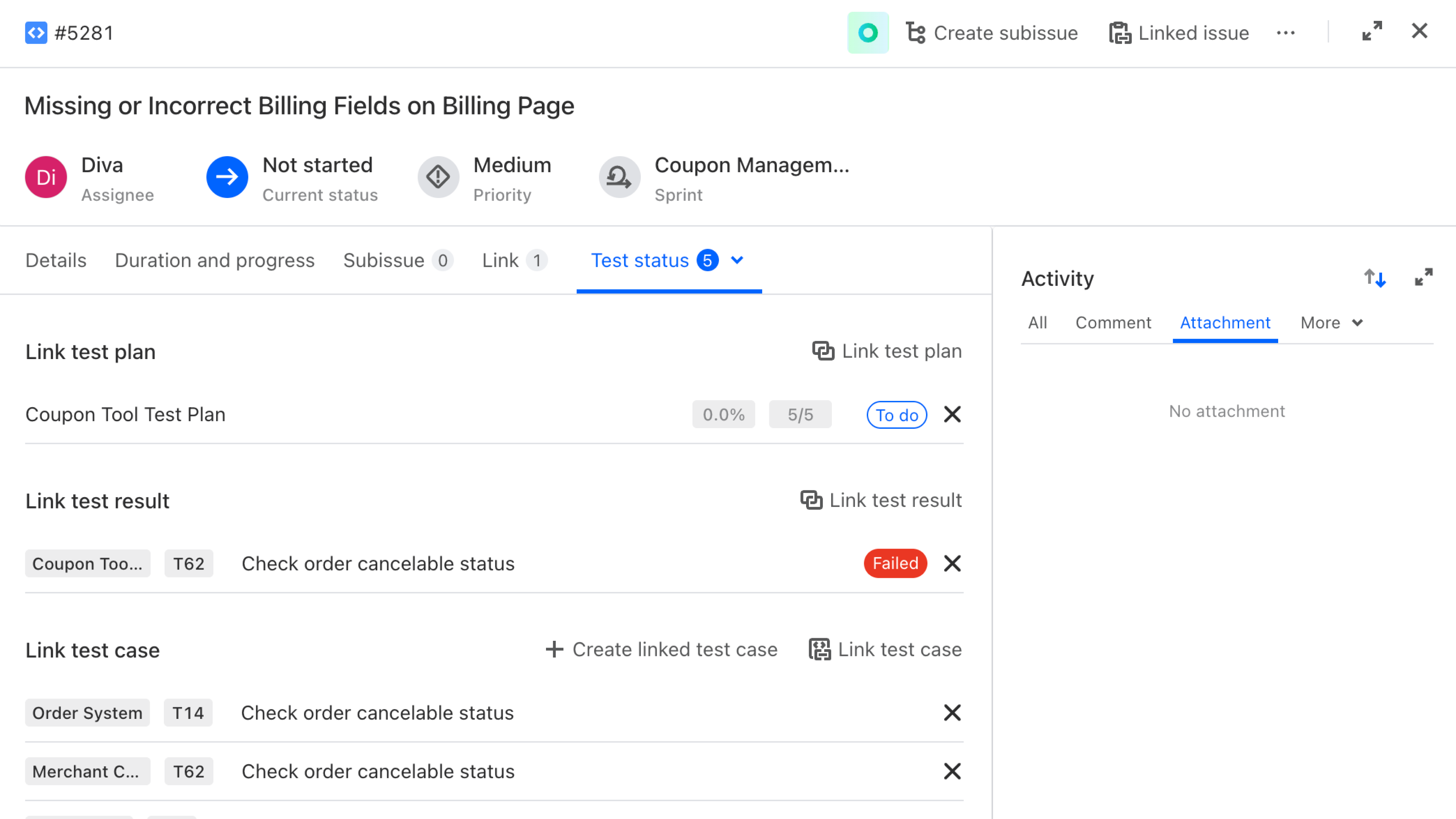 ONES test and bug integration interface