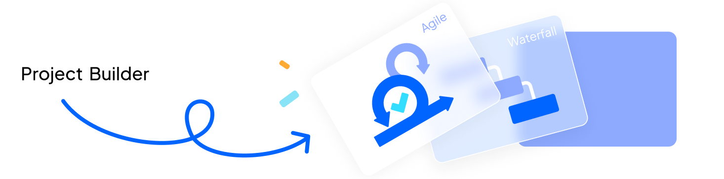 Flexible project management interface showing agile sprint board transitioning to waterfall roadmap timeline