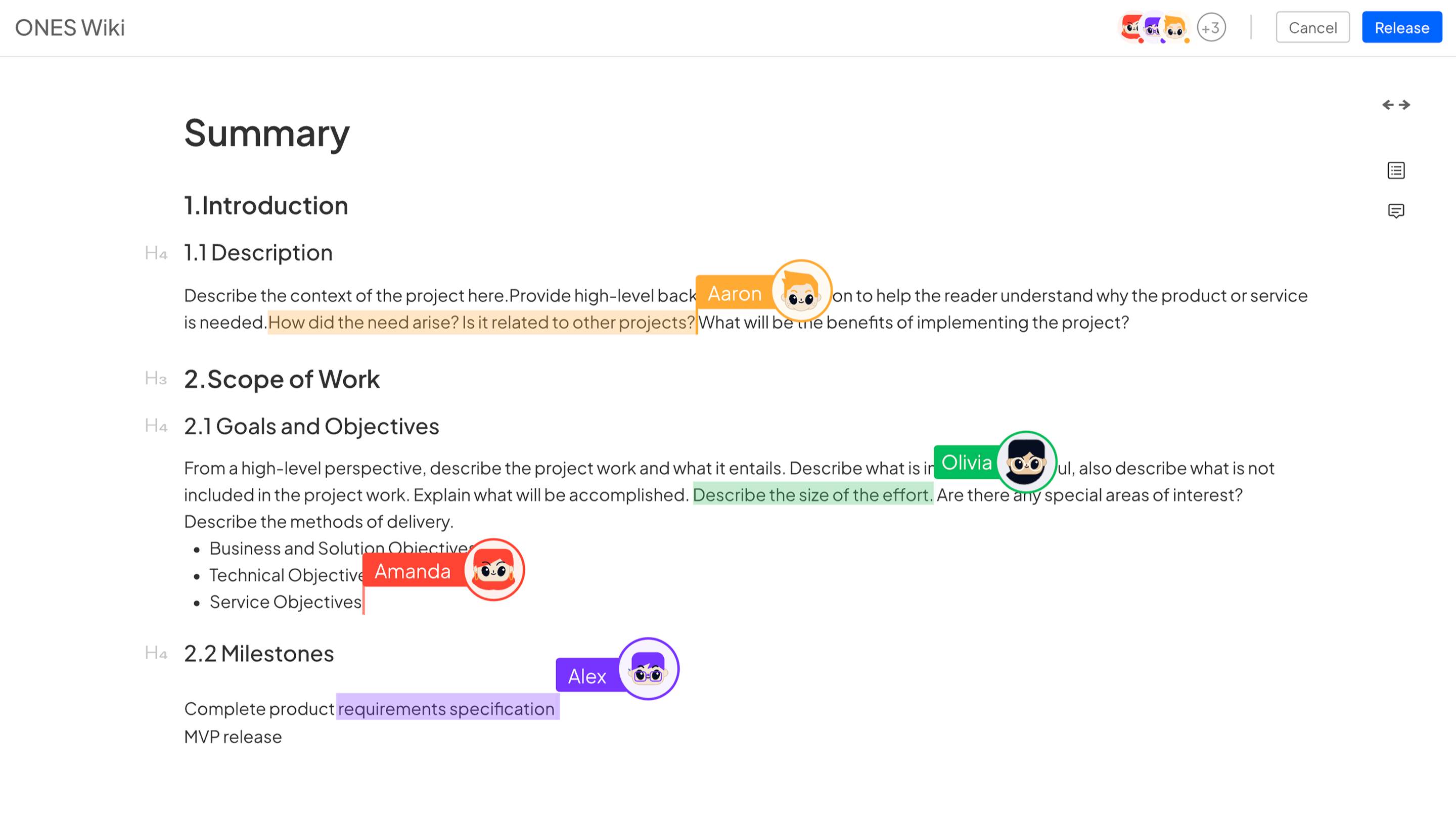 ONES.com Knowledge Collaboration - Transform scattered information into organized, searchable knowledge bases with collaborative editing, version control, and seamless sharing capabilities.