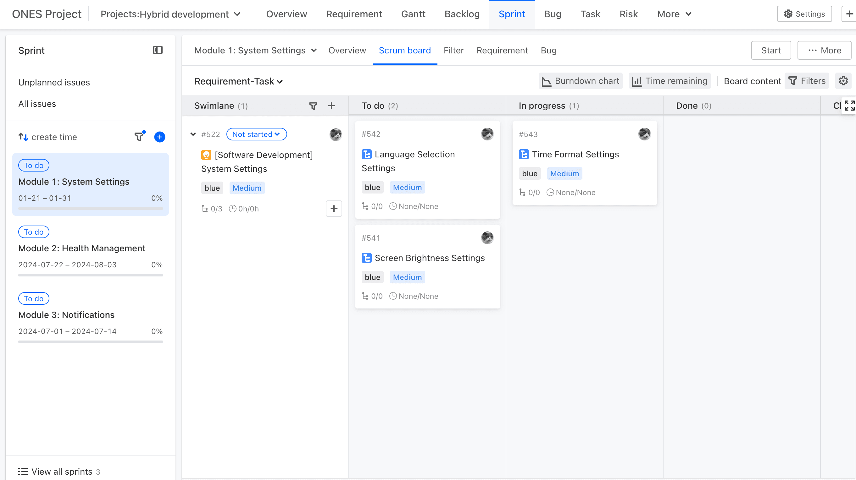 Hybrid waterfall and agile workflow view