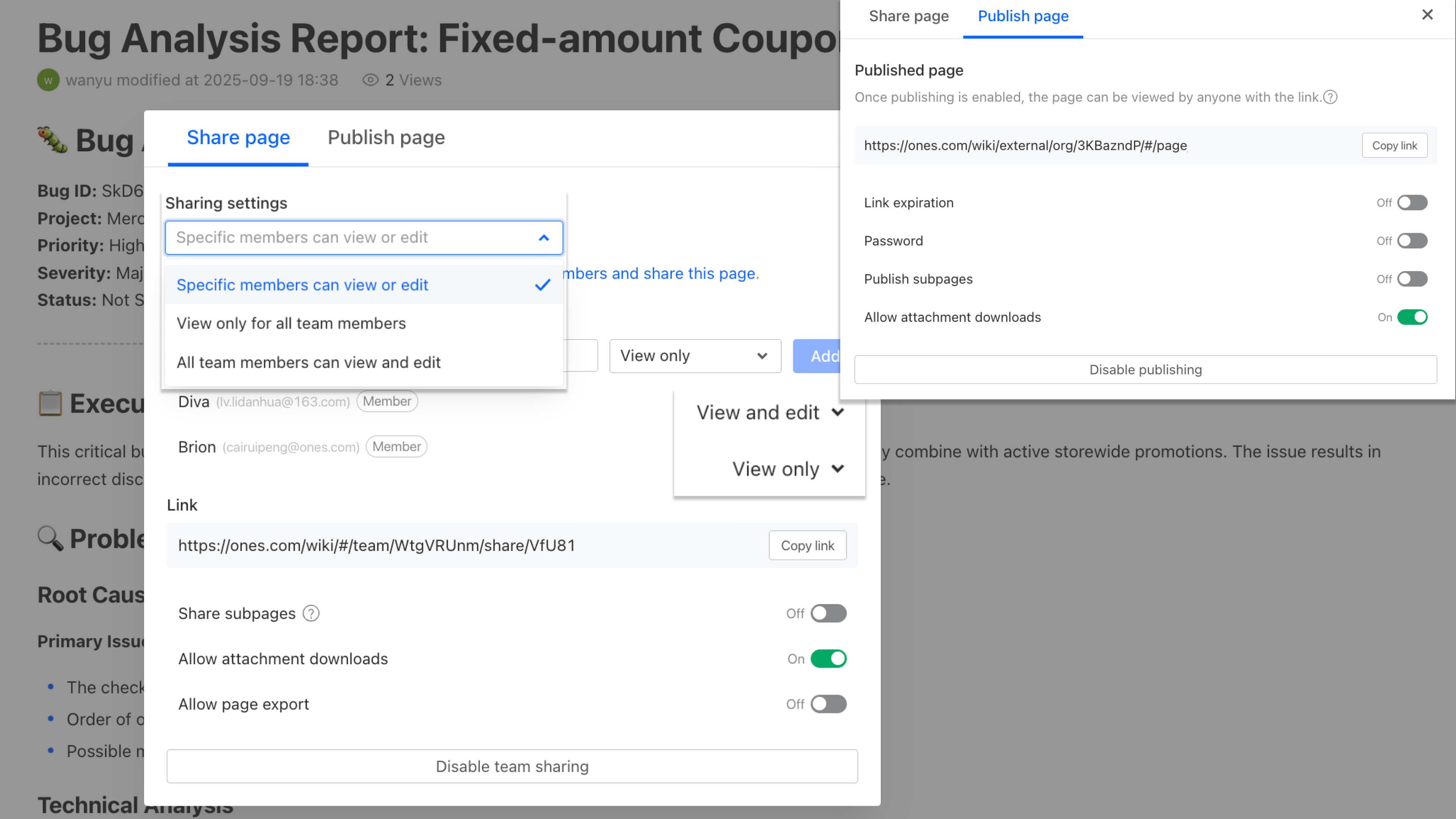 Page Sharing Interface