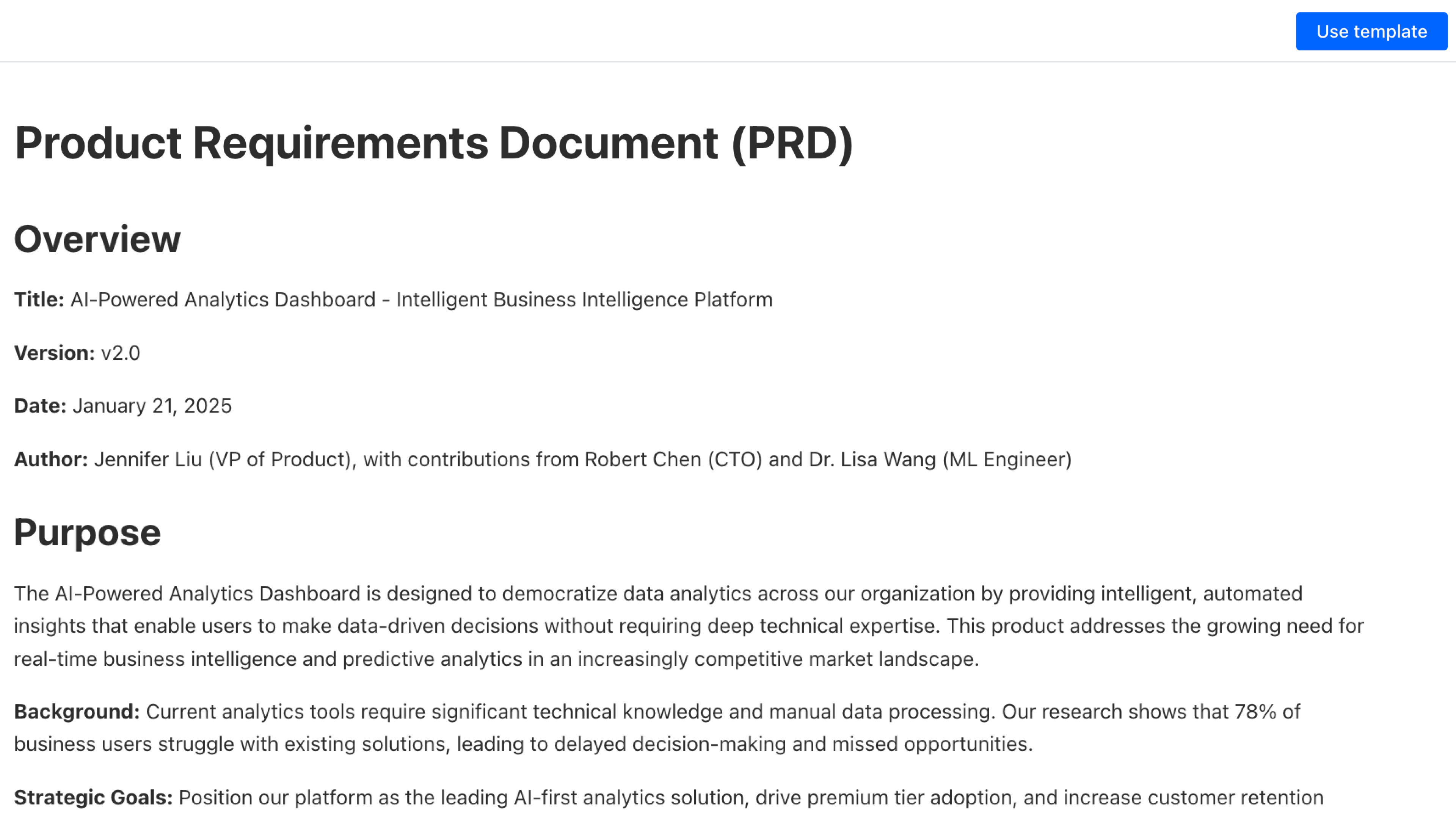 Product Requirement Document Template
