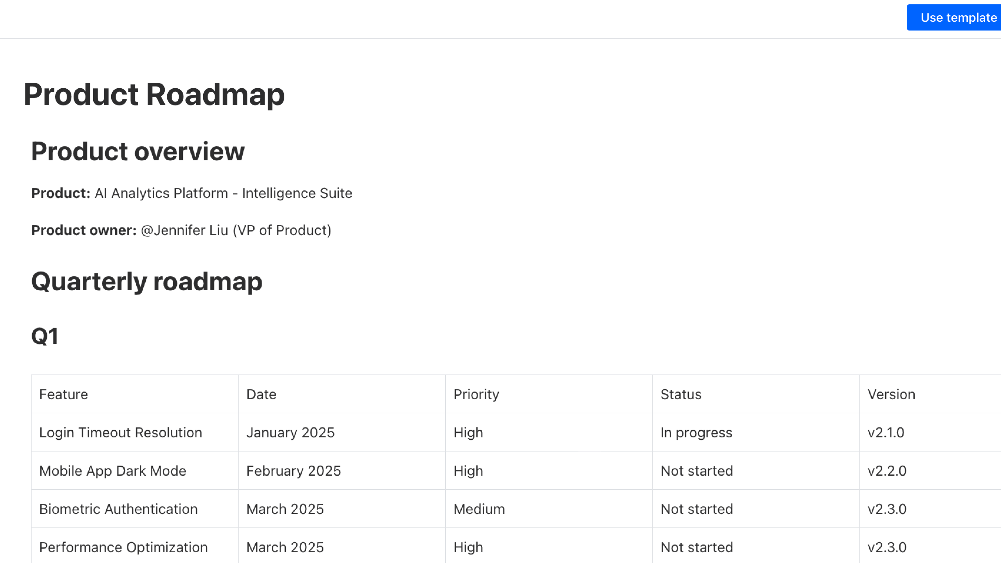 Product Roadmap Template